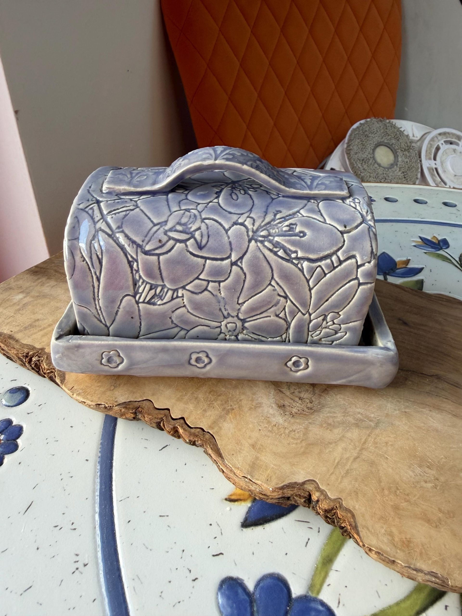 Butter Dish with lid handmade lavender