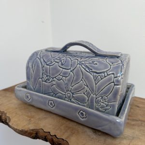 Blue Ceramic Butter Dish with Lid, Handmade Pottery Butter Keeper