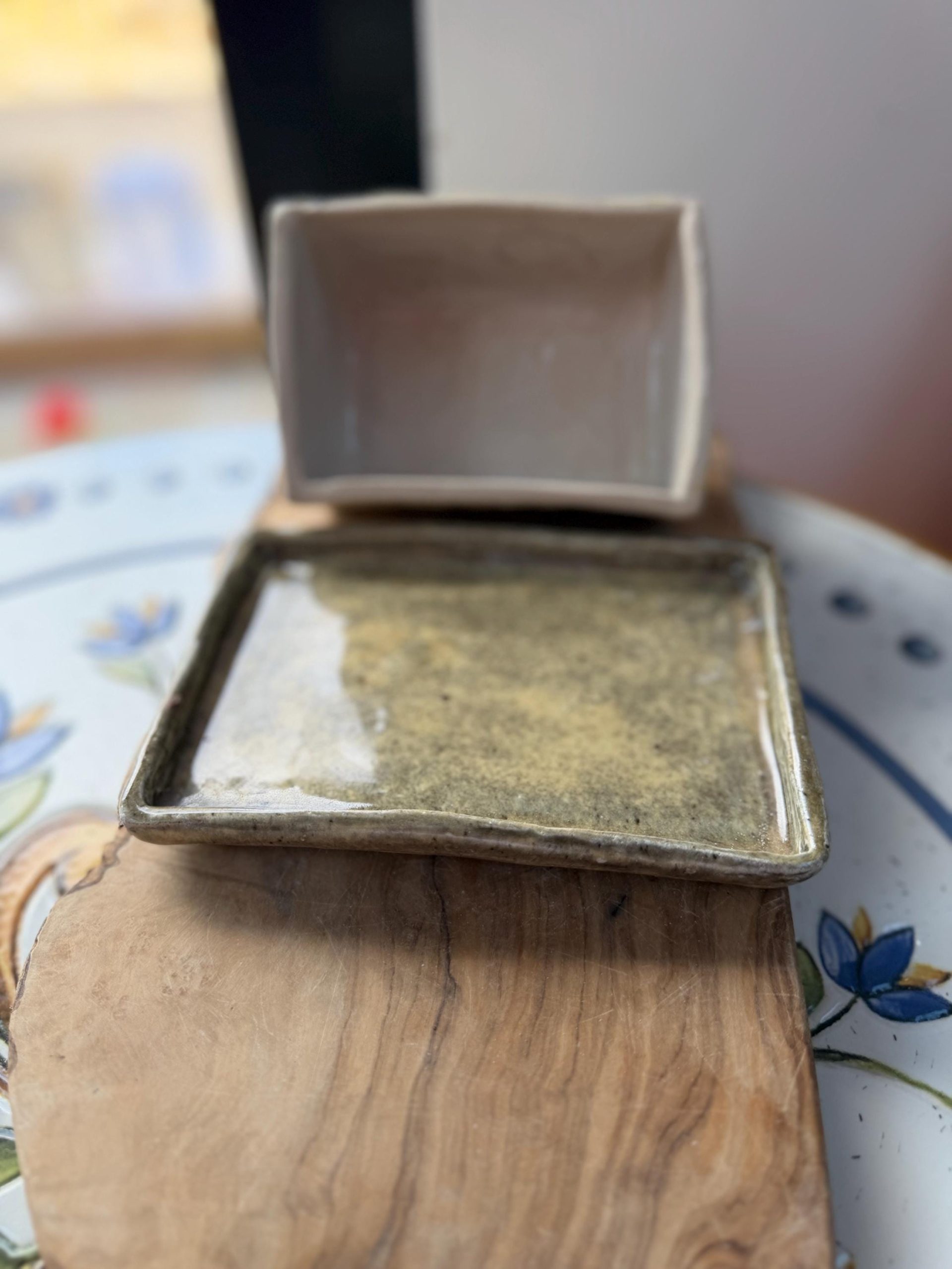 Handmade Ceramic Butter Dish cream - Image 2