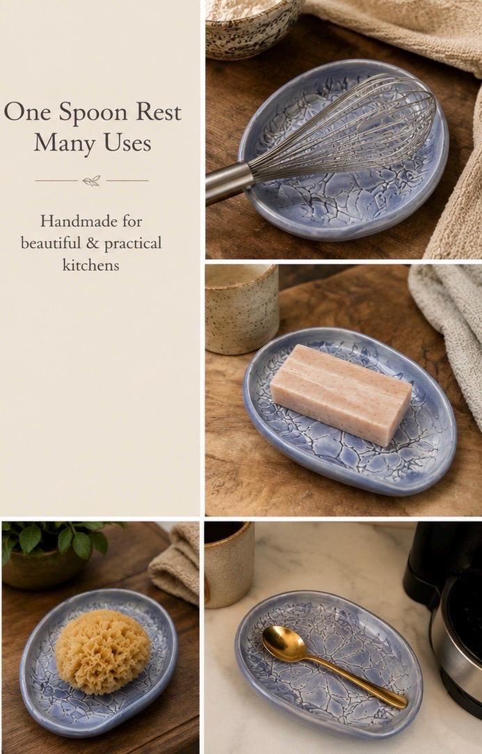 Handmade Ceramic Spoon Rest | Wheel Thrown Stoneware Kitchen Utensil Holder - Image 3