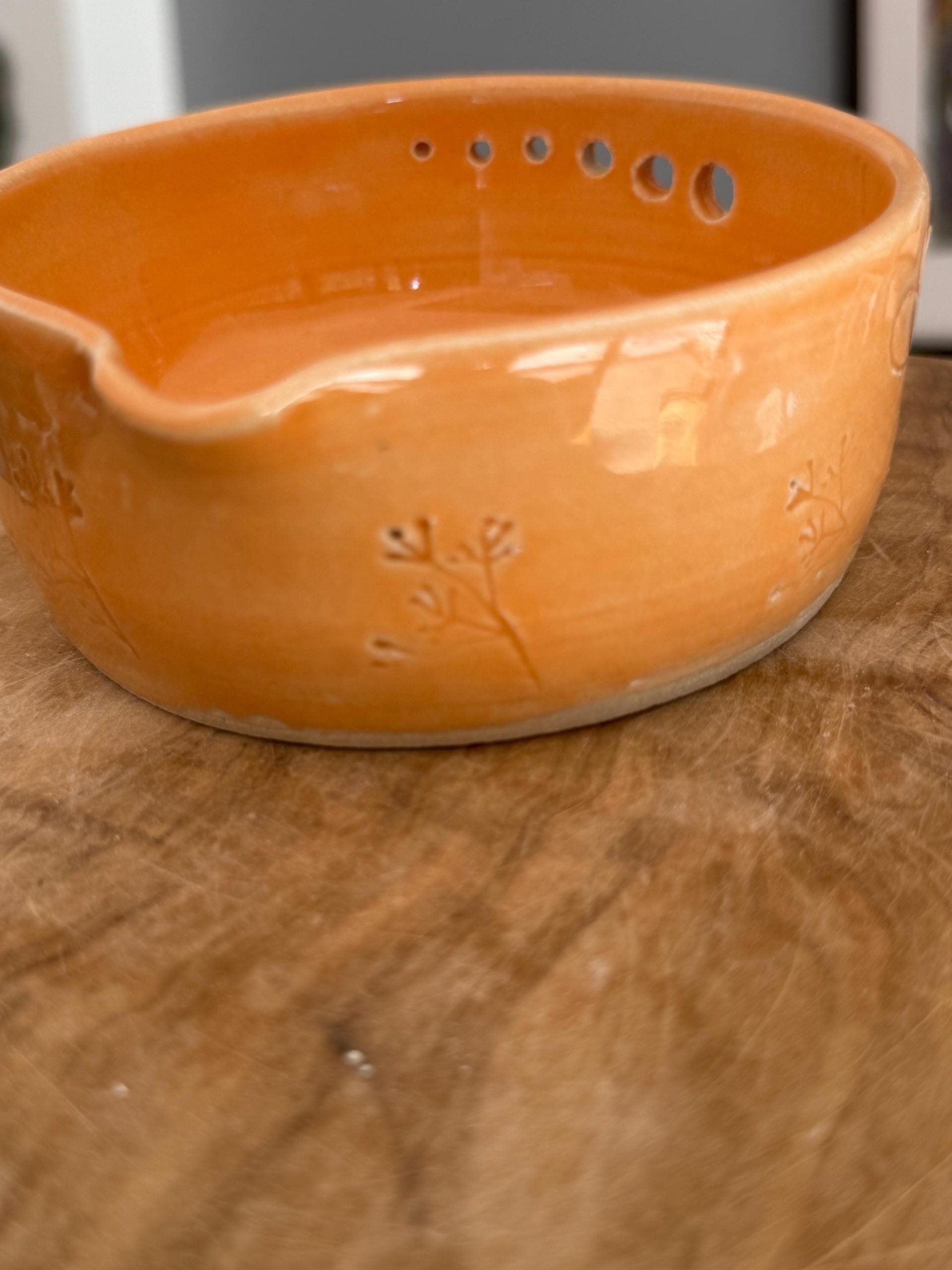 Handmade Ceramic Herb Stripper Garlic Grater Bowl, Kitchen Tool, Dressing Dish orange - Image 5