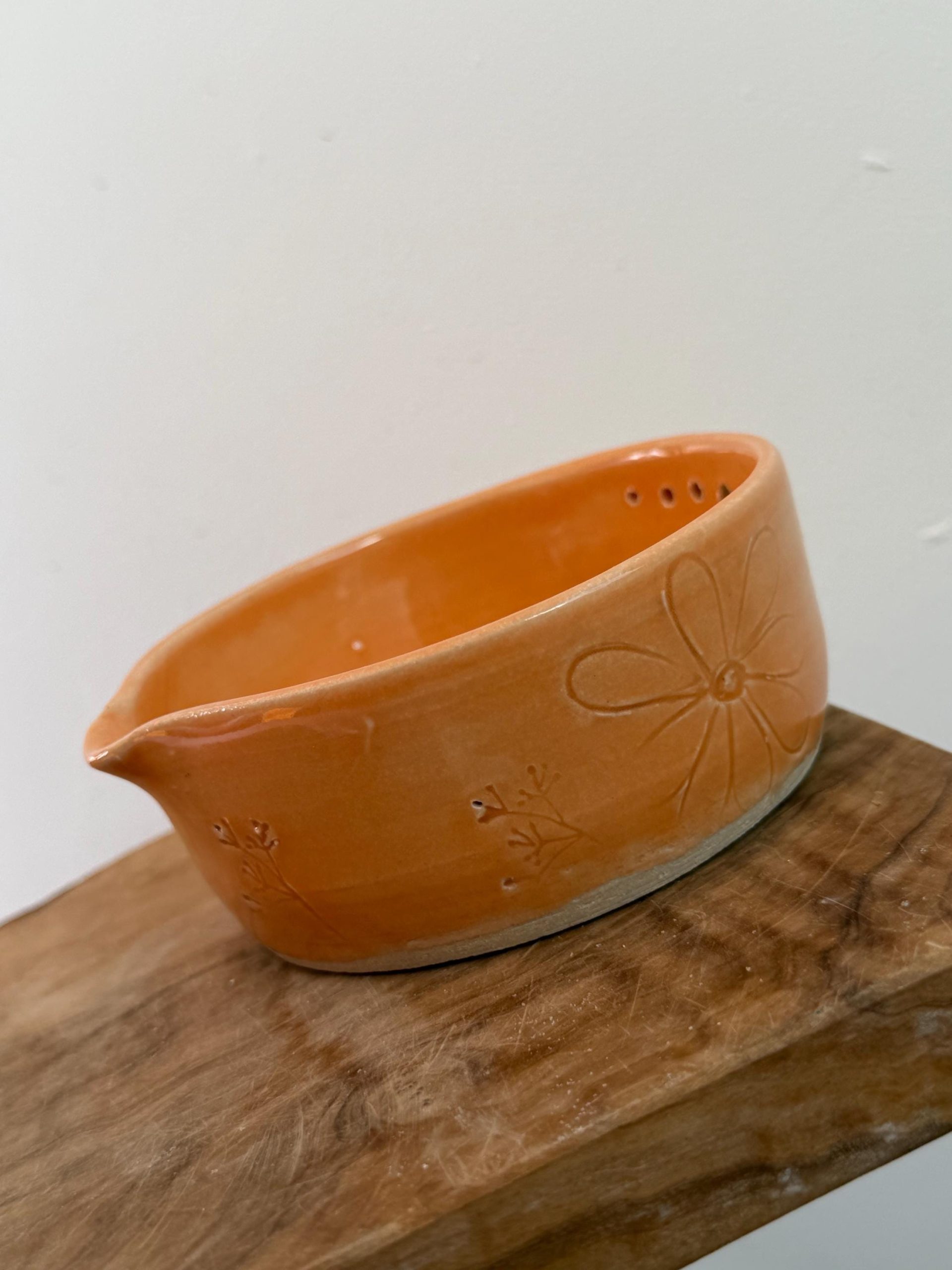 Handmade Ceramic Herb Stripper Garlic Grater Bowl, Kitchen Tool, Dressing Dish orange - Image 6