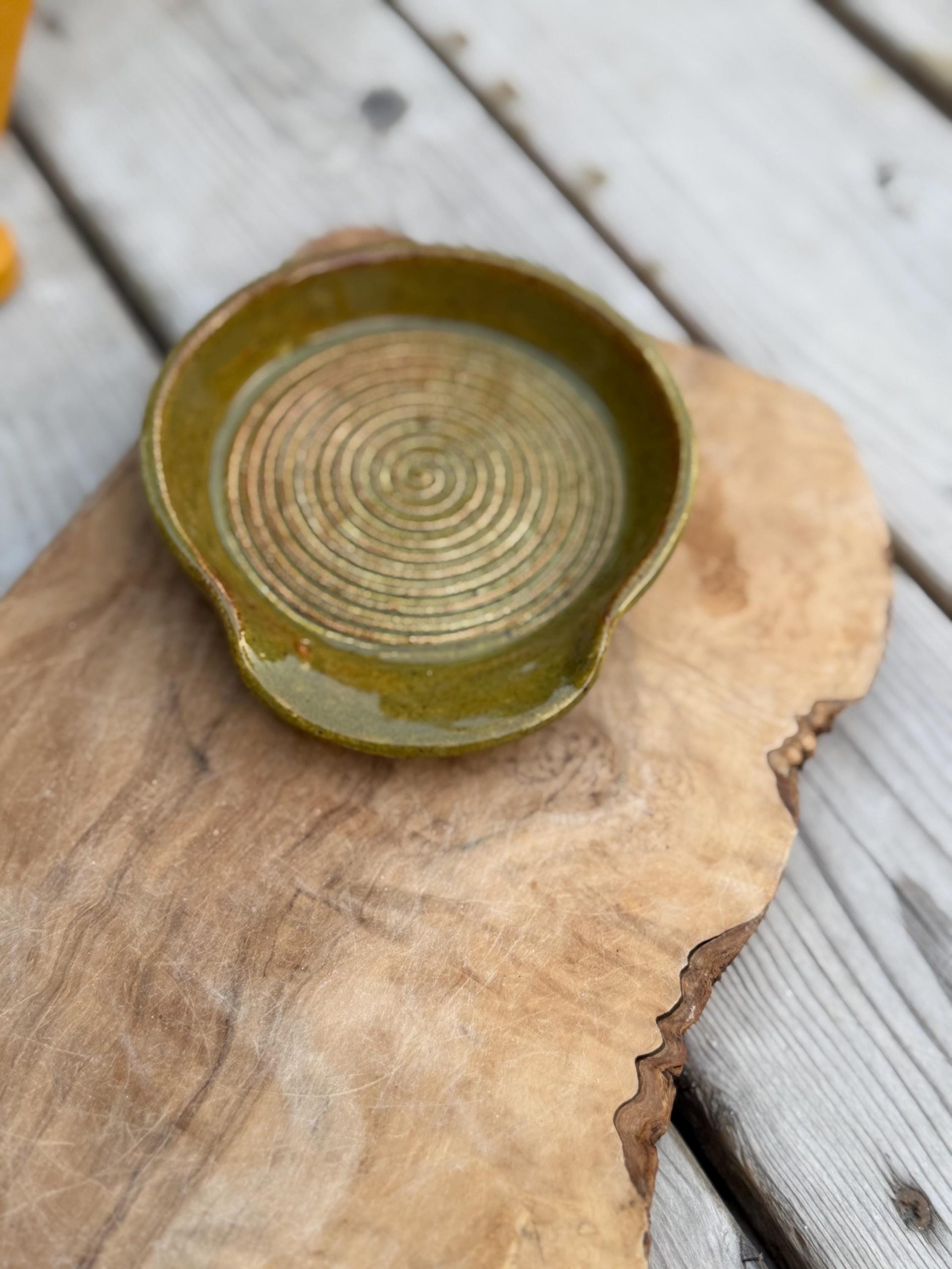 Handmade Spoon Rest | Wheel Thrown Stoneware olive green - Image 6