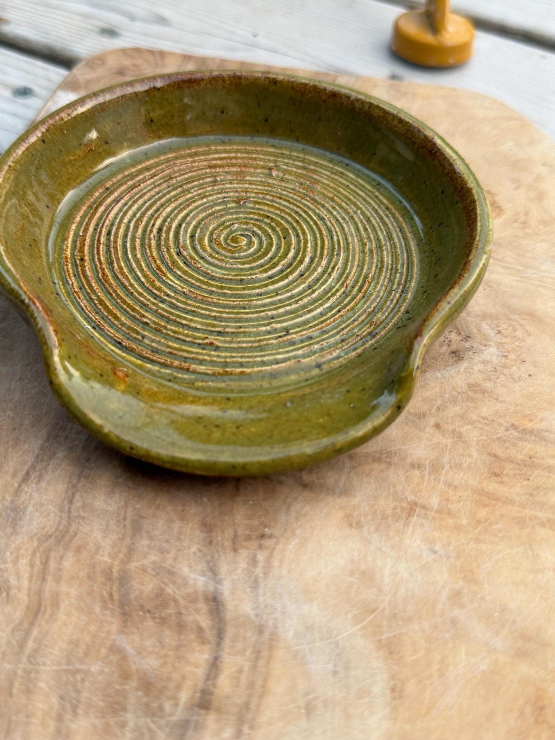 Handmade Spoon Rest | Wheel Thrown Stoneware olive green - Image 10