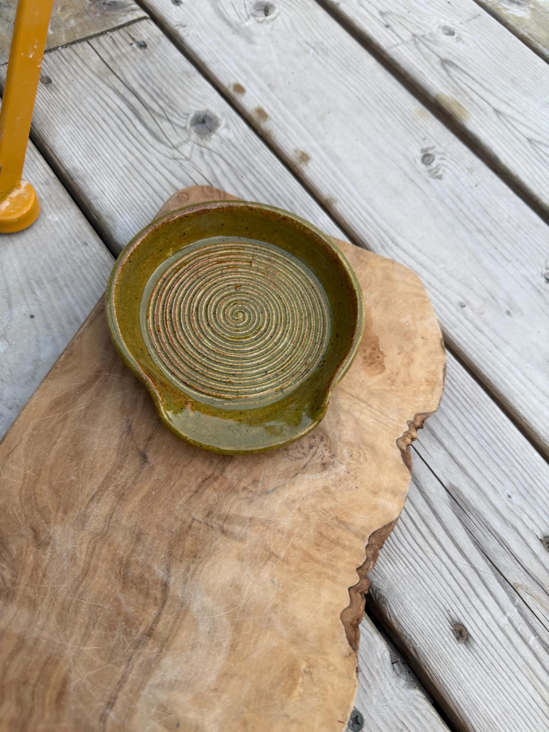 Handmade Spoon Rest | Wheel Thrown Stoneware olive green - Image 11