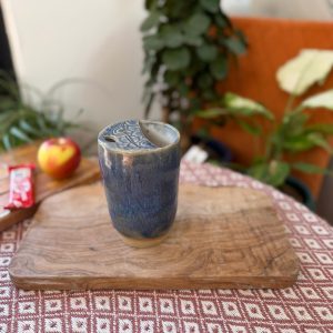 Handmade Blue Ceramic Tumbler, Textured Stoneware Cup, Pottery Coffee & Tea Cu