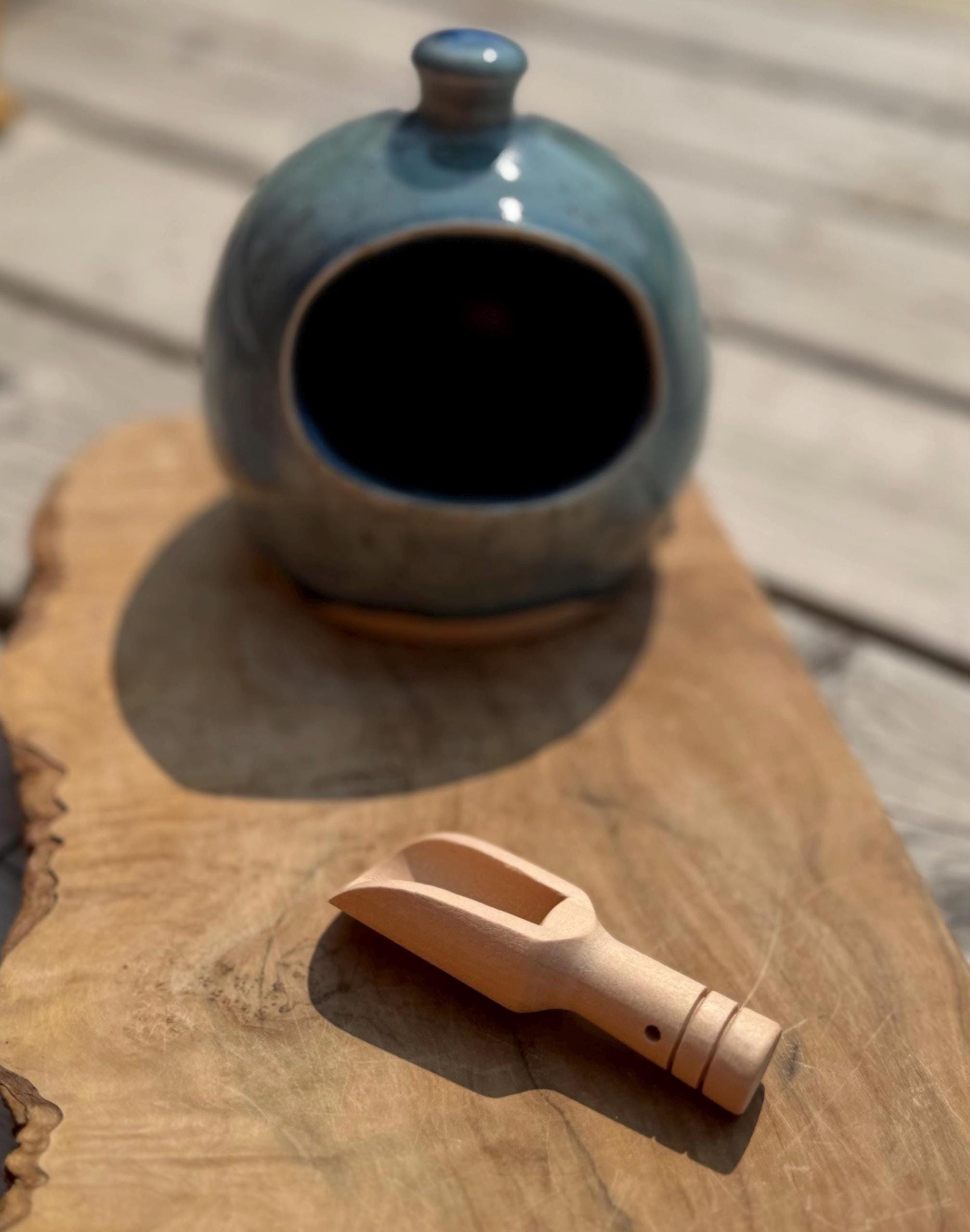 Handmade Ceramic Salt holder with Wooden Spoon, Stoneware Kitchen Holder - Image 4