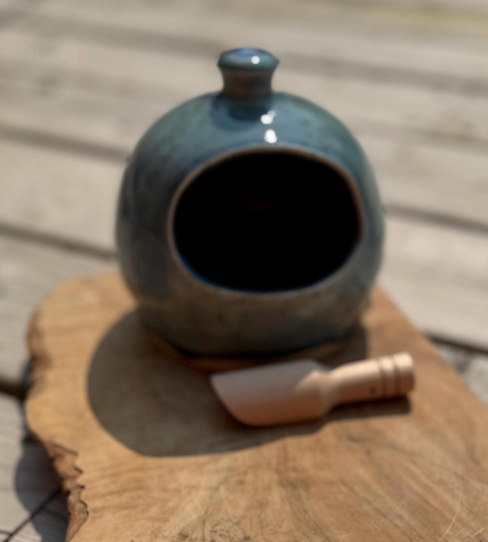 Handmade Ceramic Salt holder with Wooden Spoon, Stoneware Kitchen Holder - Image 11