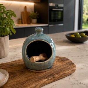 Handmade Ceramic Salt holder with Wooden Spoon, Stoneware Kitchen Holder