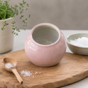 Handmade Pottery Salt Pot dispenser | Ceramic Kitchen Salt Holder container pink