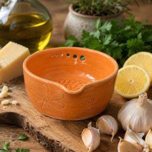 Handmade Ceramic Herb Stripper Garlic Grater Bowl, Kitchen Tool, Dressing Dish orange