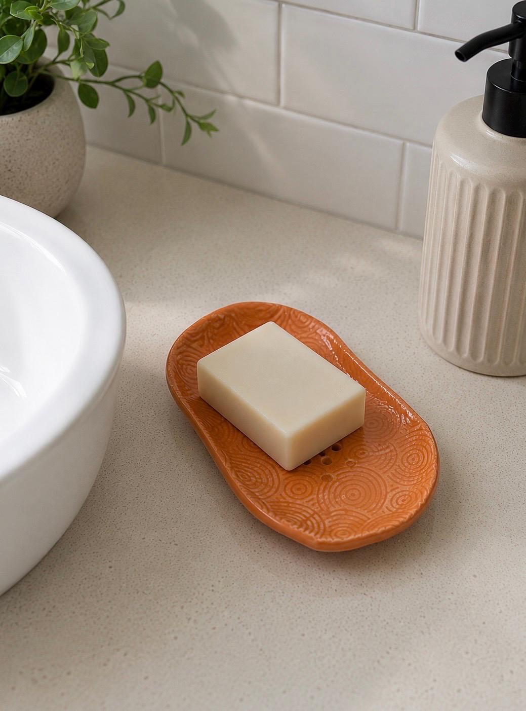Handmade Ceramic Soap Dish orange - Image 2