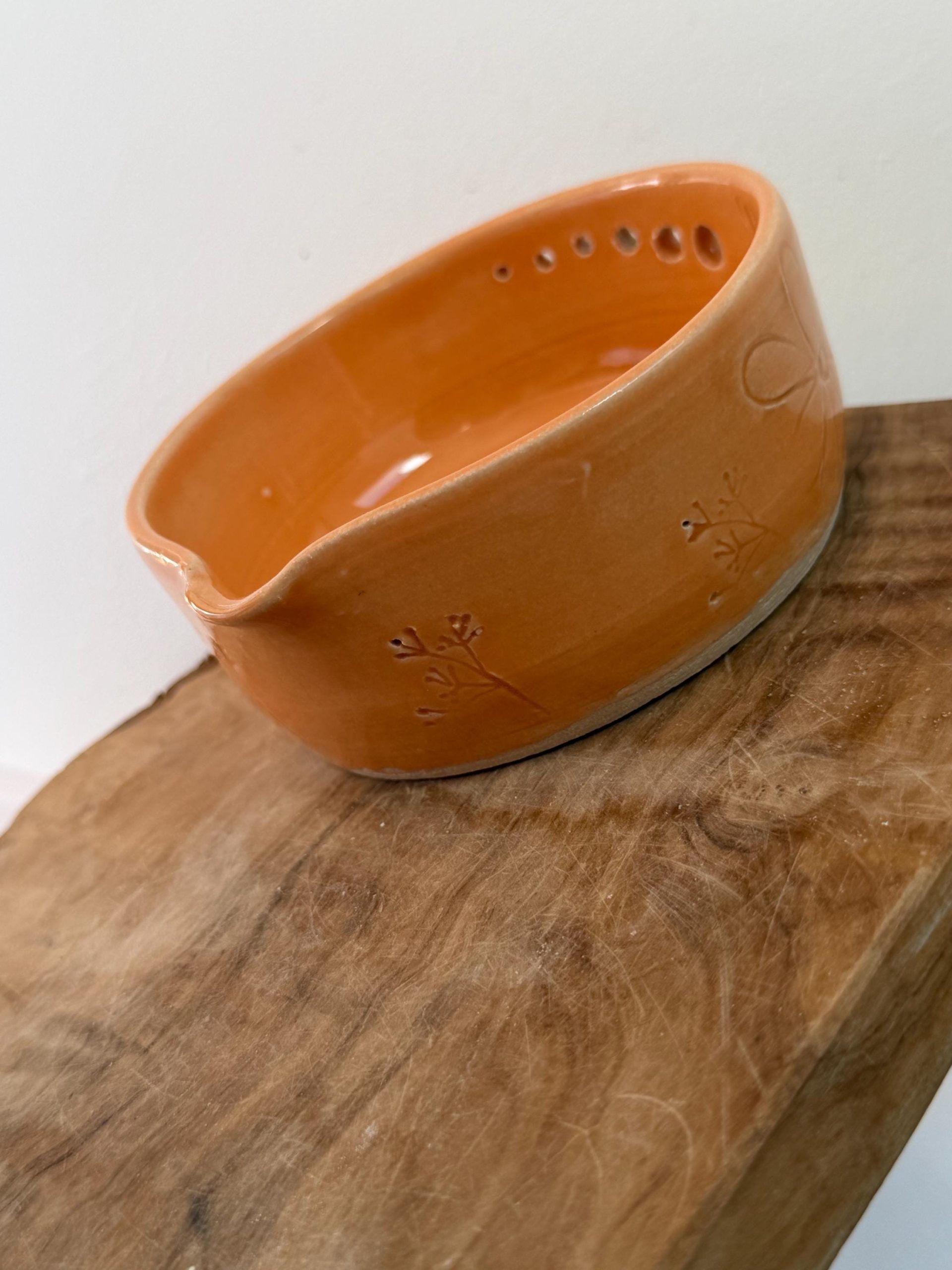 Handmade Ceramic Herb Stripper Garlic Grater Bowl, Kitchen Tool, Dressing Dish orange - Image 17