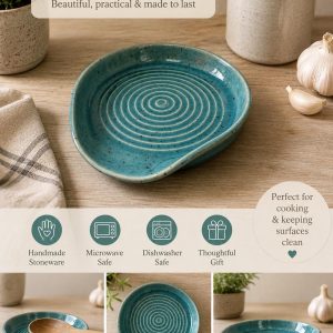 Handmade Ceramic Spoon Rest | Wheel Thrown Stoneware Kitchen Utensil Holder