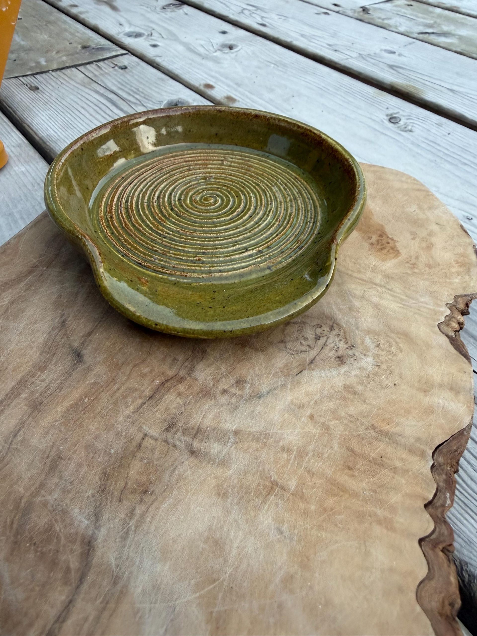 Handmade Spoon Rest | Wheel Thrown Stoneware olive green - Image 3