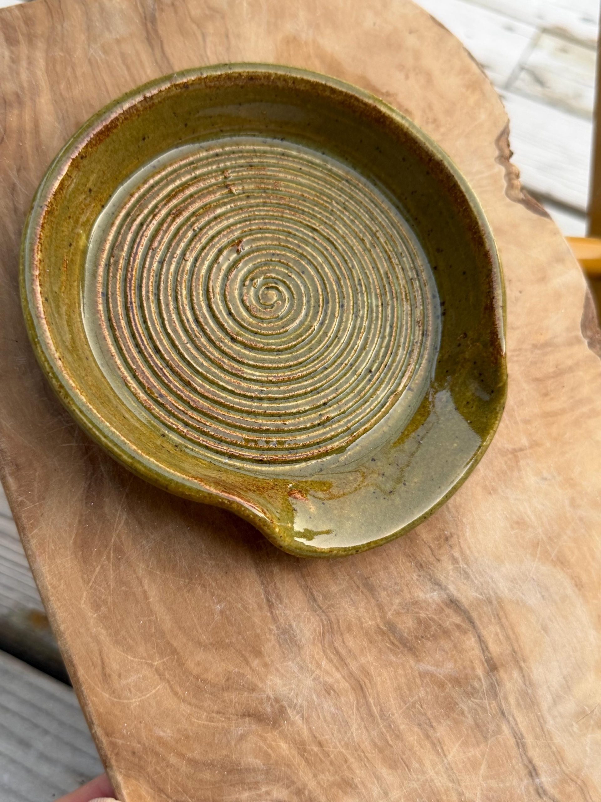 Handmade Spoon Rest | Wheel Thrown Stoneware olive green - Image 7