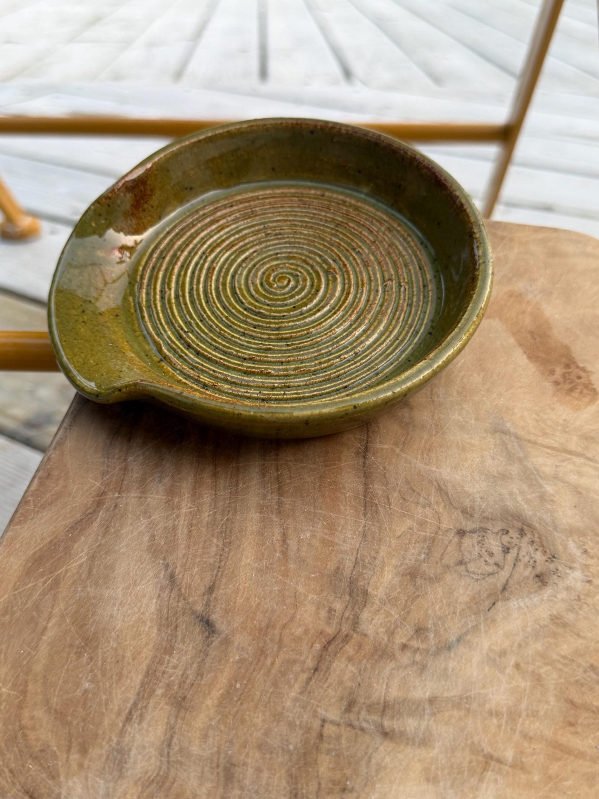 Handmade Spoon Rest | Wheel Thrown Stoneware olive green - Image 9