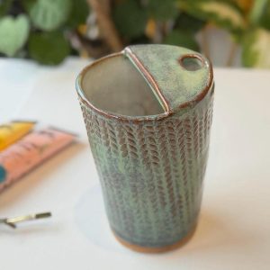 Handmade Ceramic Travel Mug with Metal Straw – Reusable Stoneware Cup for Coffee, Tea, & Smoothies