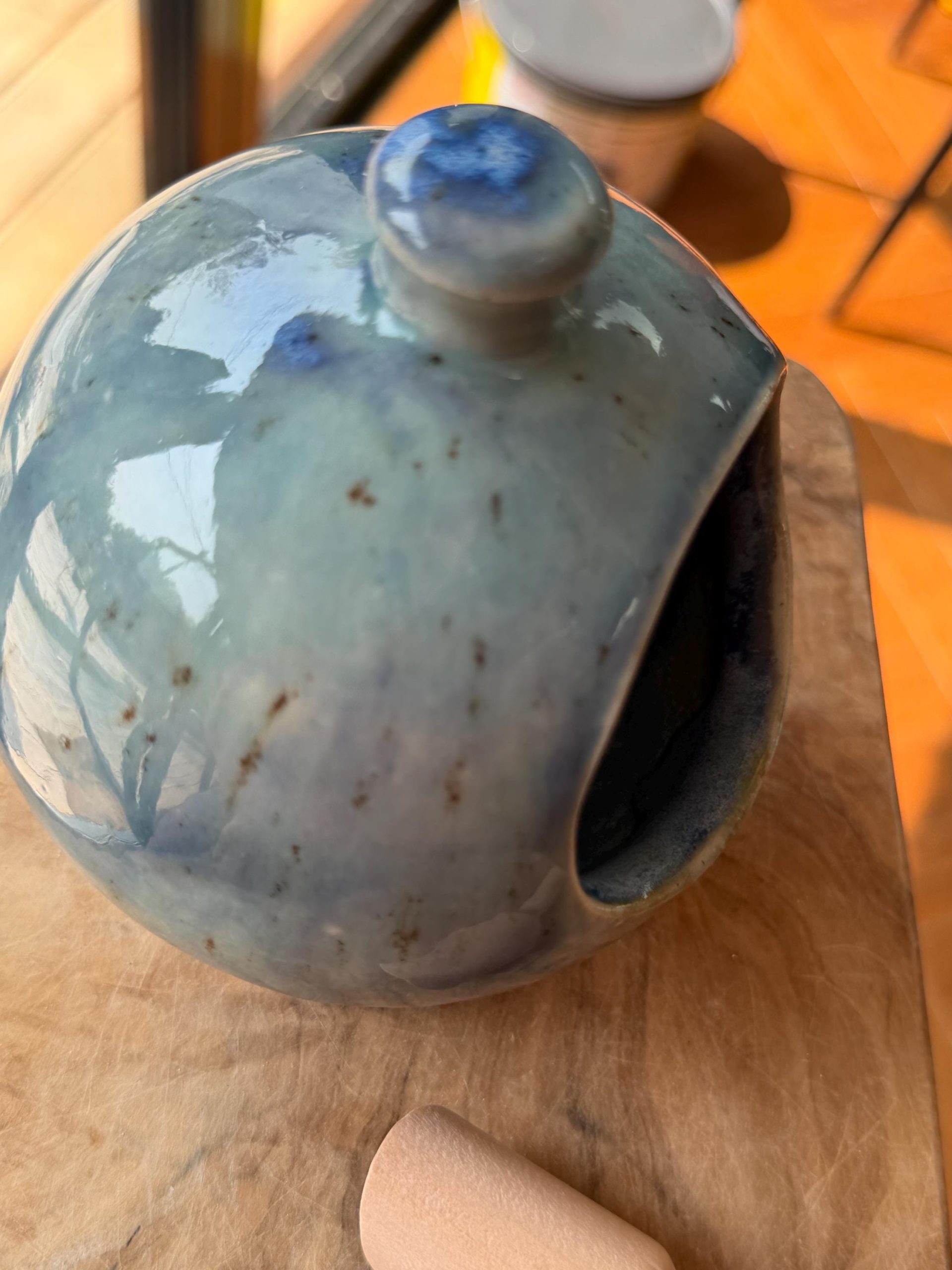 Handmade Ceramic Salt holder with Wooden Spoon, Stoneware Kitchen Holder - Image 5
