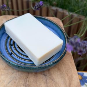 Handmade Ceramic Soap, sponge, brush Dish self draining blue dish