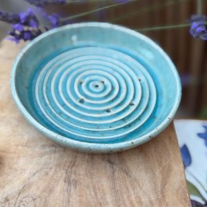 Handmade Ceramic Soap, sponge, brush Dish self draining speckled blue