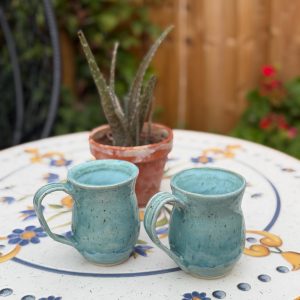 Handmade  in the Cotswolds Blue Ceramic Mugs, Speckled Stoneware Coffee Cups, Hand Thrown Pottery Pair