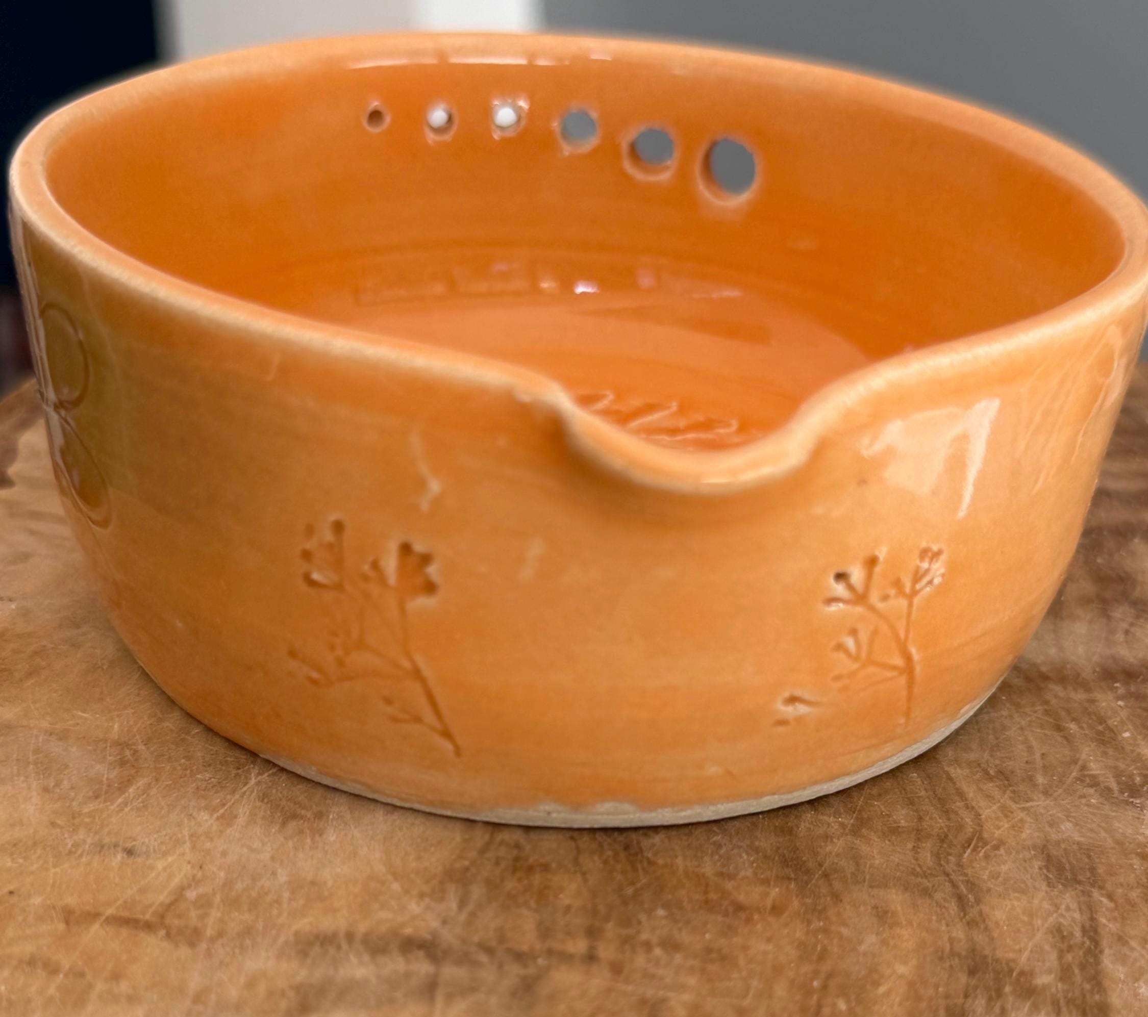 Handmade Ceramic Herb Stripper Garlic Grater Bowl, Kitchen Tool, Dressing Dish orange - Image 13