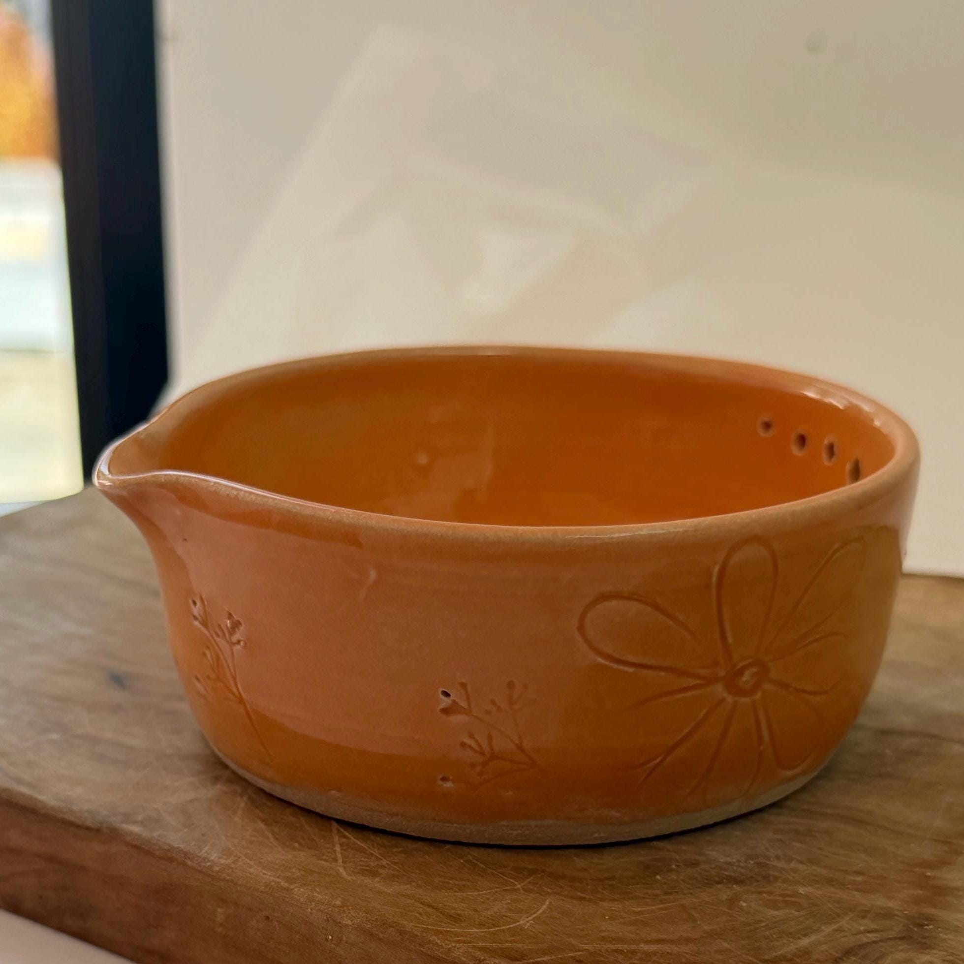 Handmade Ceramic Herb Stripper Garlic Grater Bowl, Kitchen Tool, Dressing Dish orange - Image 9