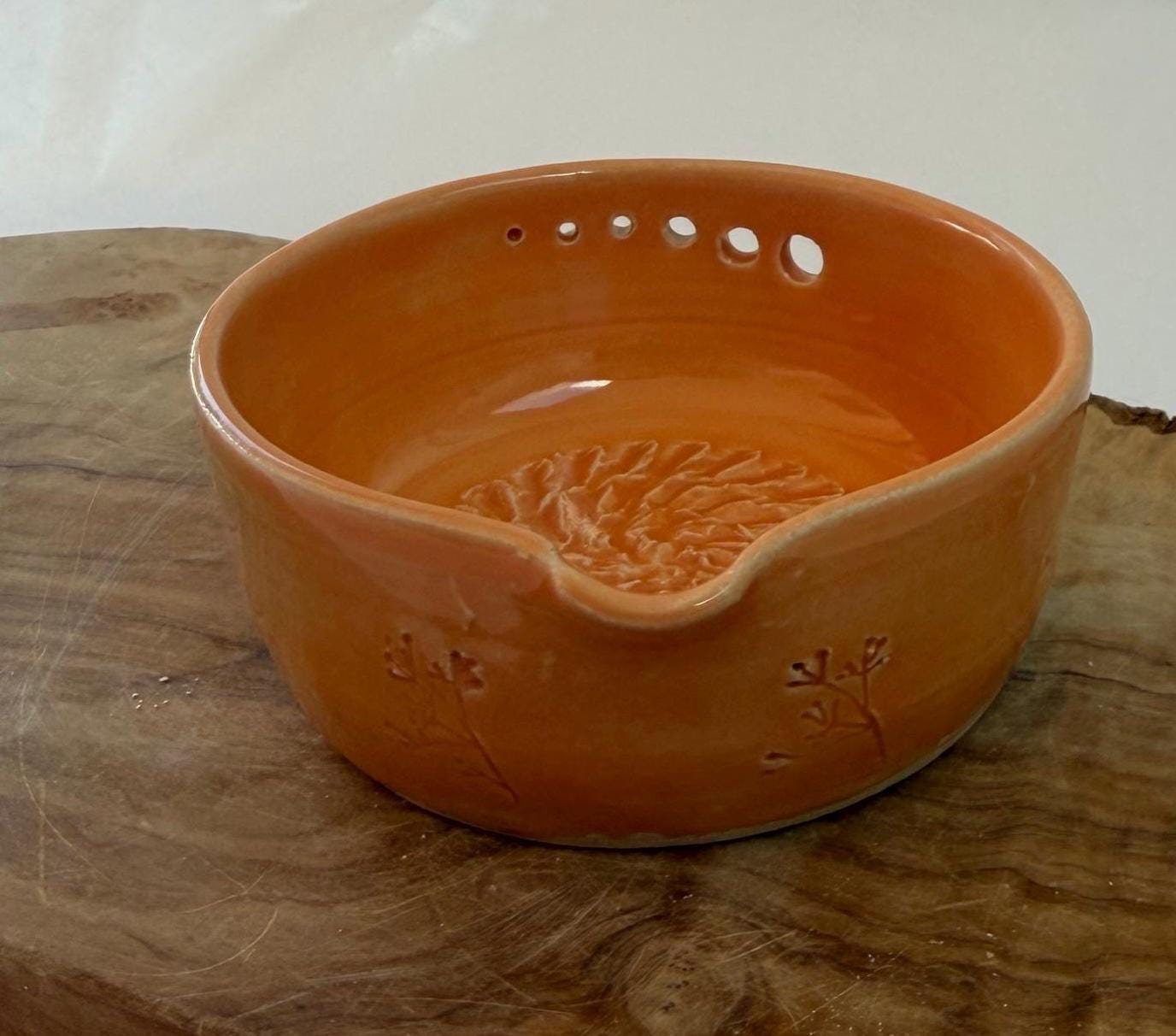 Handmade Ceramic Herb Stripper Garlic Grater Bowl, Kitchen Tool, Dressing Dish orange - Image 10