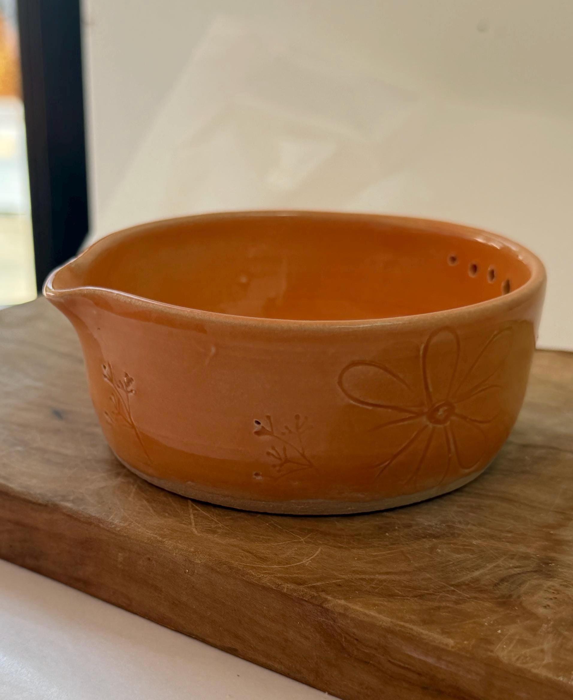 Handmade Ceramic Herb Stripper Garlic Grater Bowl, Kitchen Tool, Dressing Dish orange - Image 16