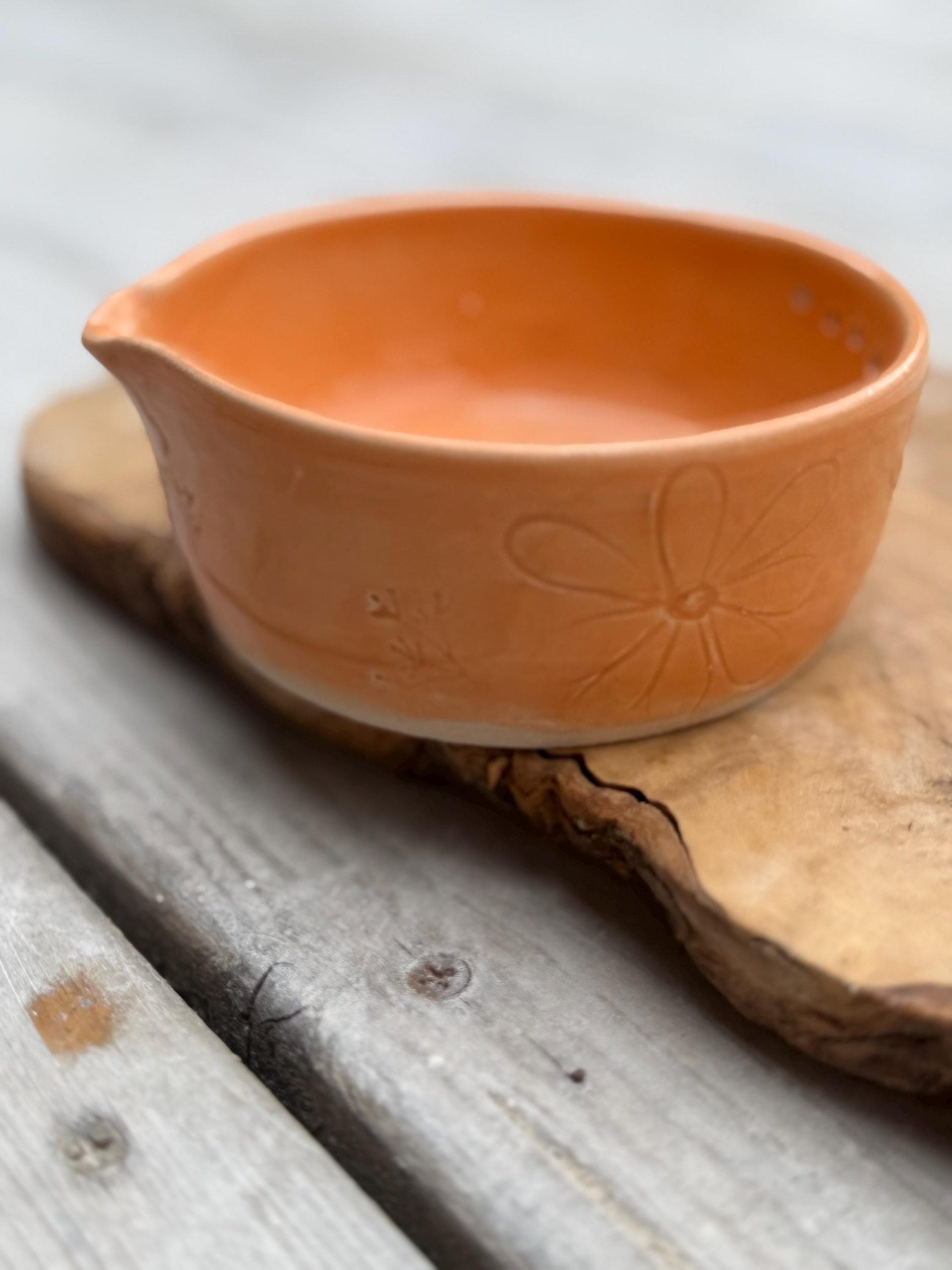 Handmade Ceramic Herb Stripper Garlic Grater Bowl, Kitchen Tool, Dressing Dish orange - Image 2