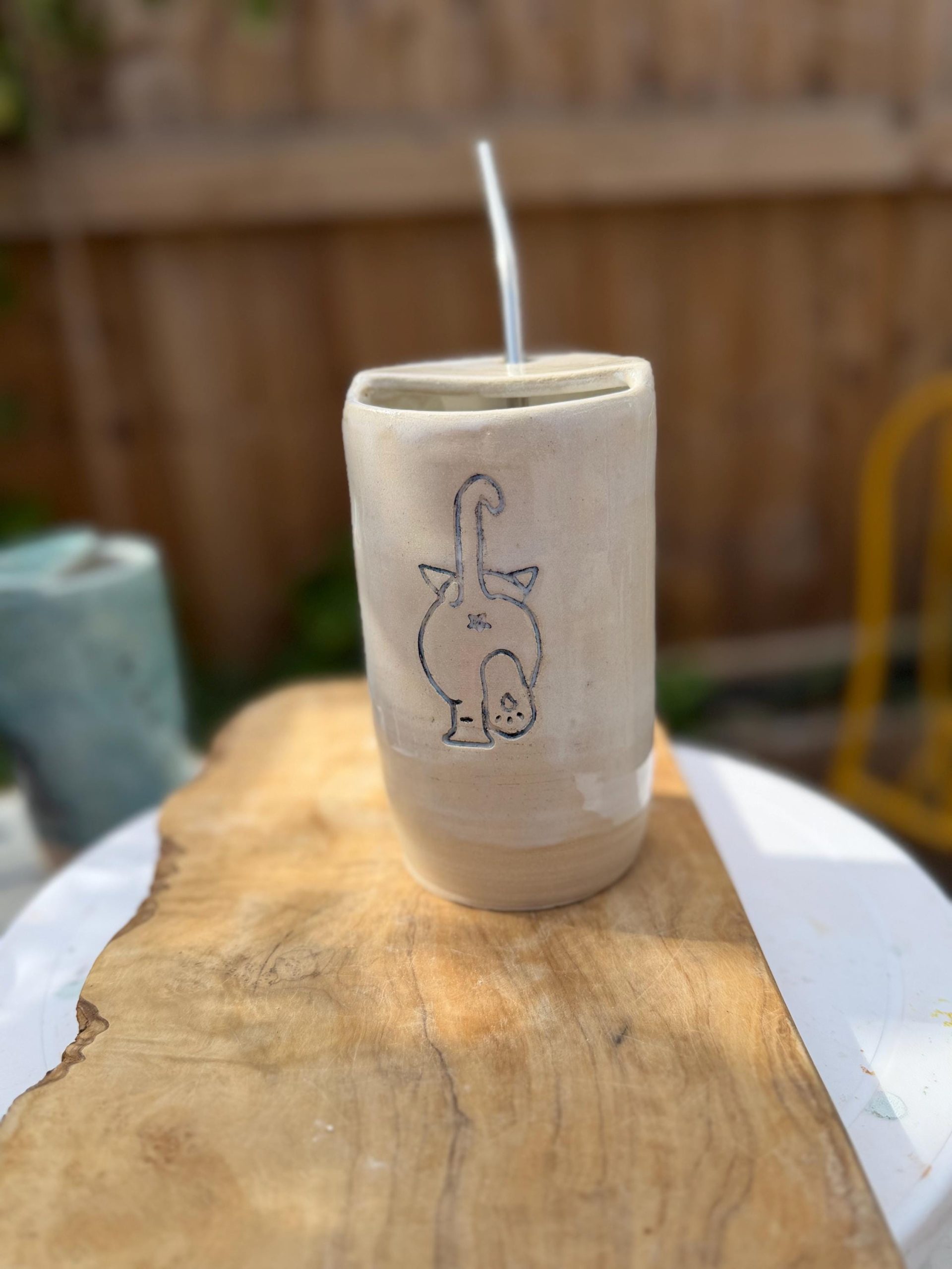 Handmade Ceramic Travel Mug with Metal Straw, Stoneware Reusable Coffee Cup 350ml - Image 9