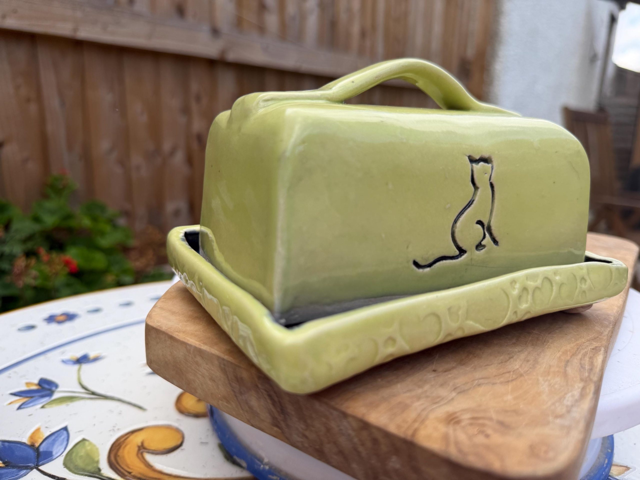 Handmade Ceramic Butter Dish, Green Stoneware Butter Keeper with Lid - Image 2
