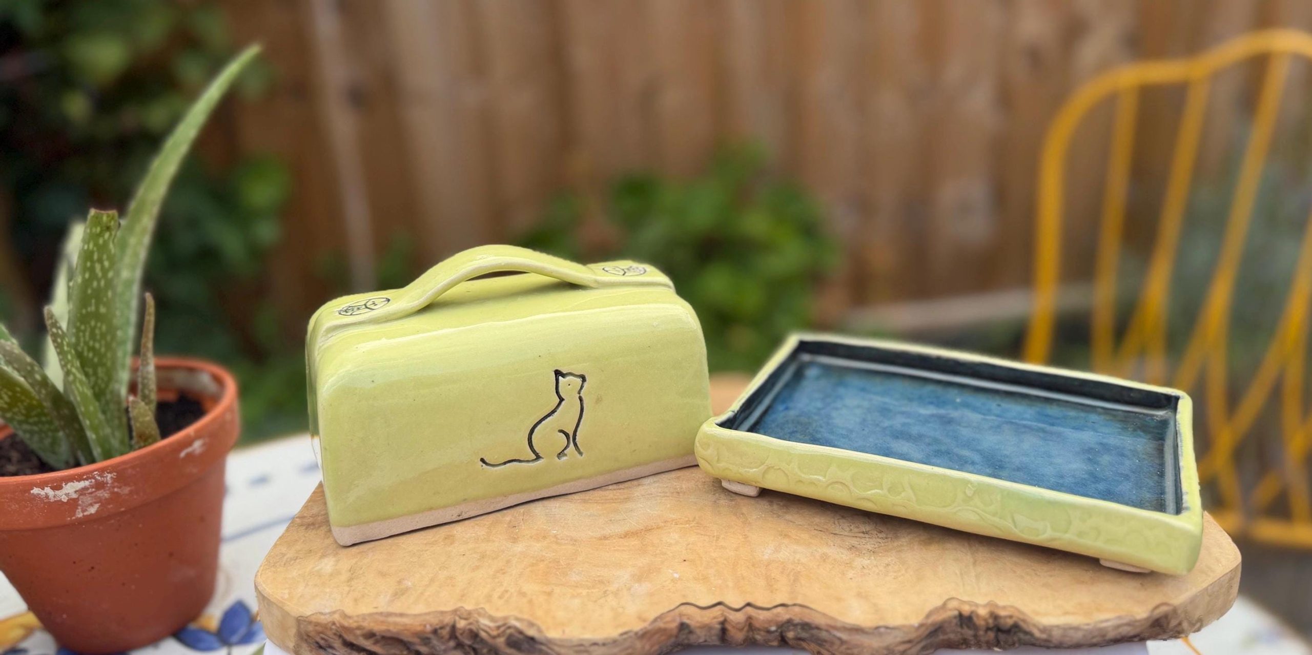 Handmade Ceramic Butter Dish, Green Stoneware Butter Keeper with Lid - Image 7