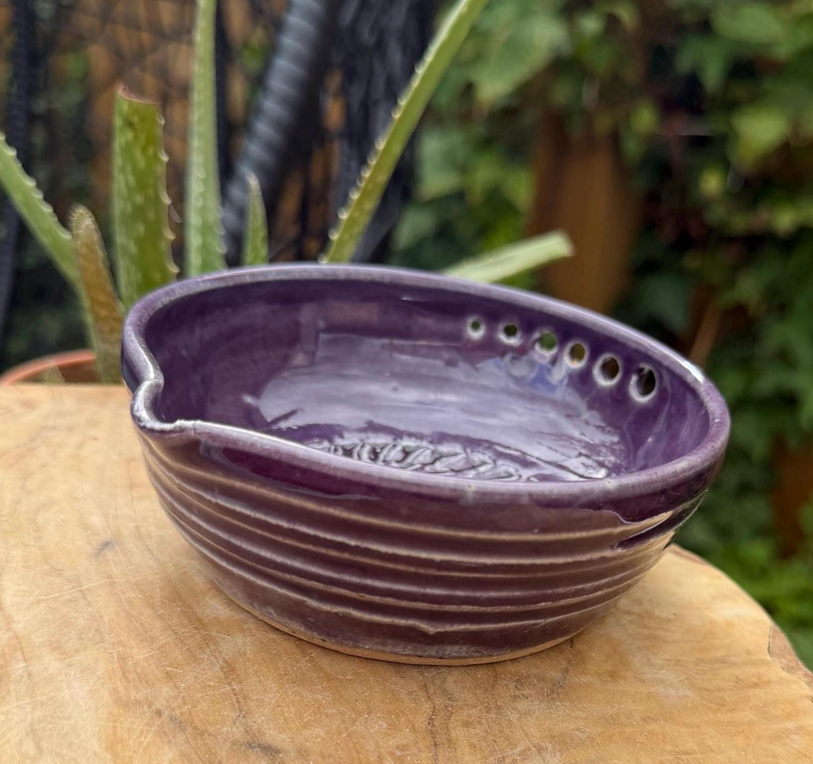Handmade Ceramic Herb Stripper Garlic Grater Bowl, Kitchen Tool, Dressing Dish