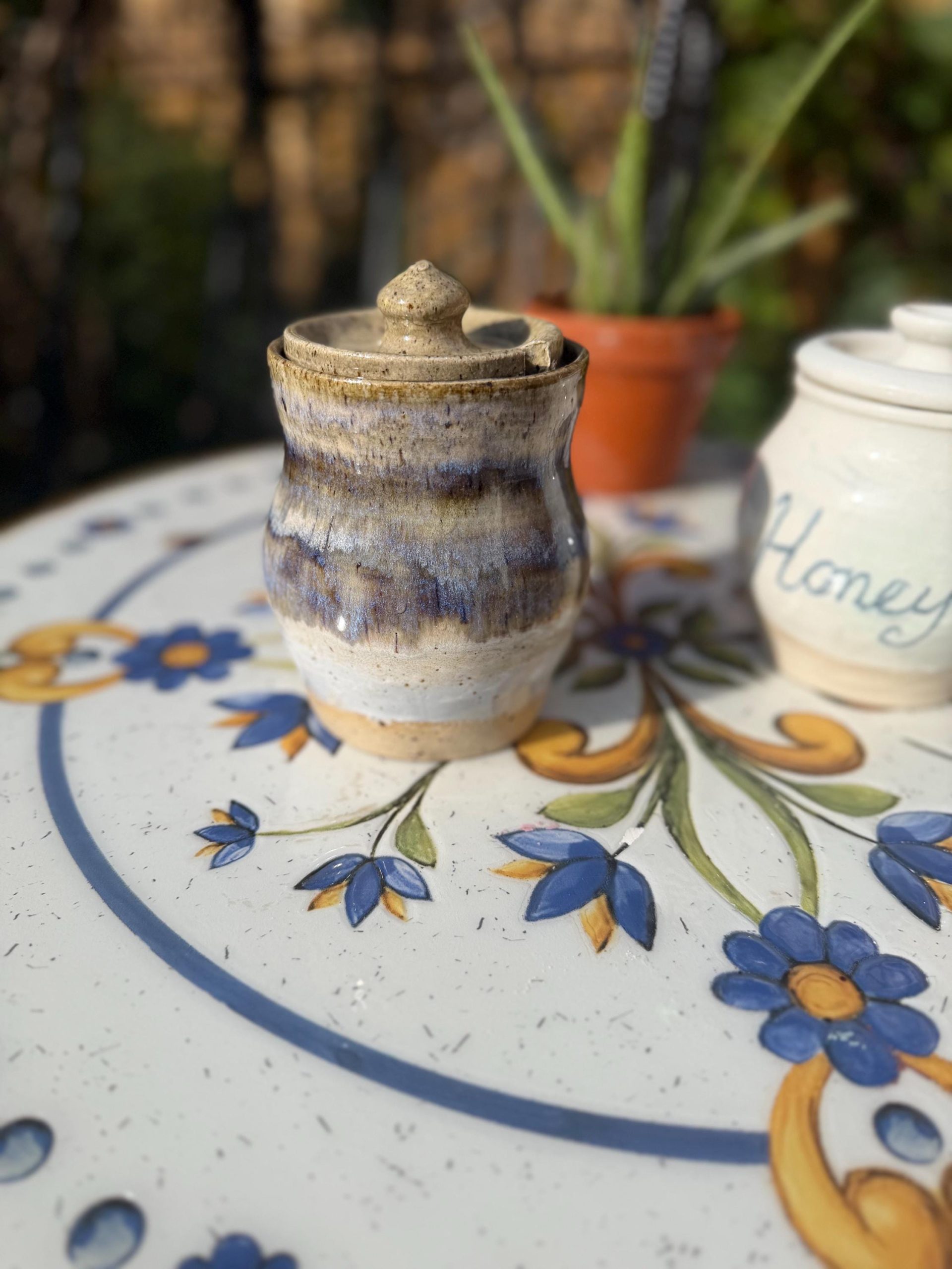 Handmade Ceramic Honey Pot with Lid, Blue Stoneware Honey Jar - Image 14