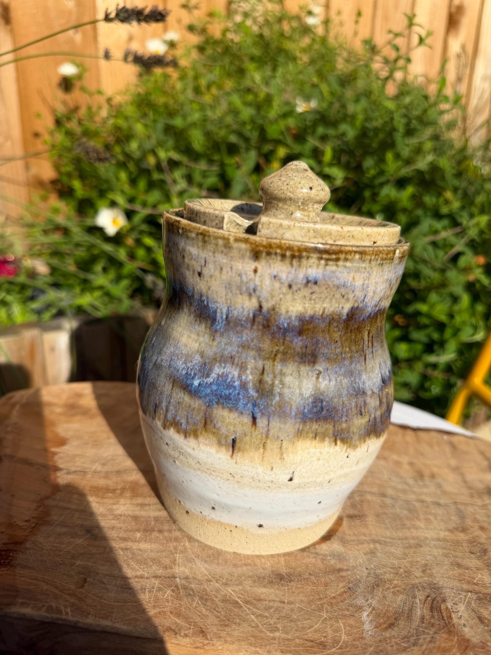 Handmade Ceramic Honey Pot with Lid, Blue Stoneware Honey Jar - Image 15