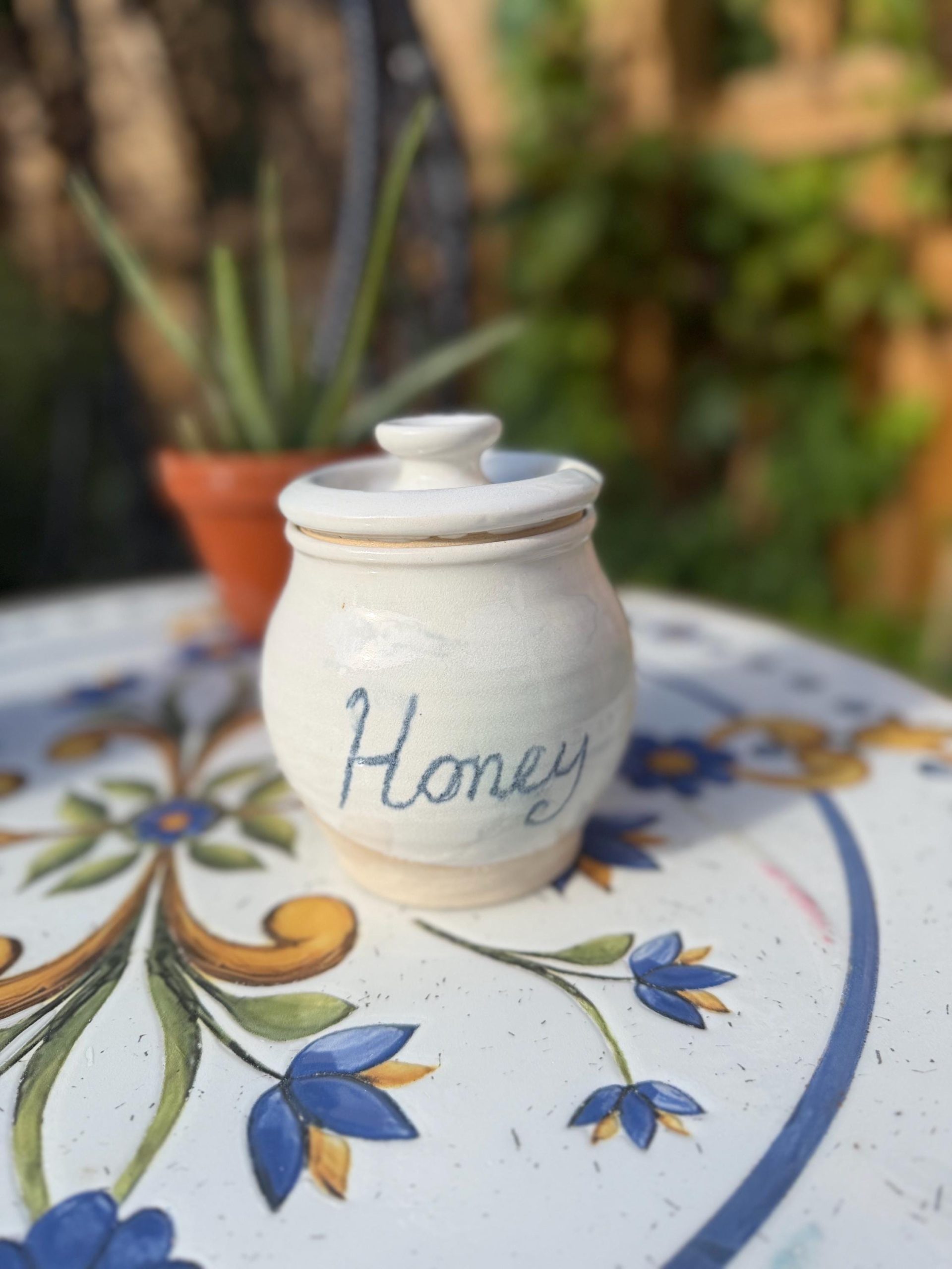 Handmade Ceramic Honey Pot with Lid, white Stoneware Honey Jar - Image 8