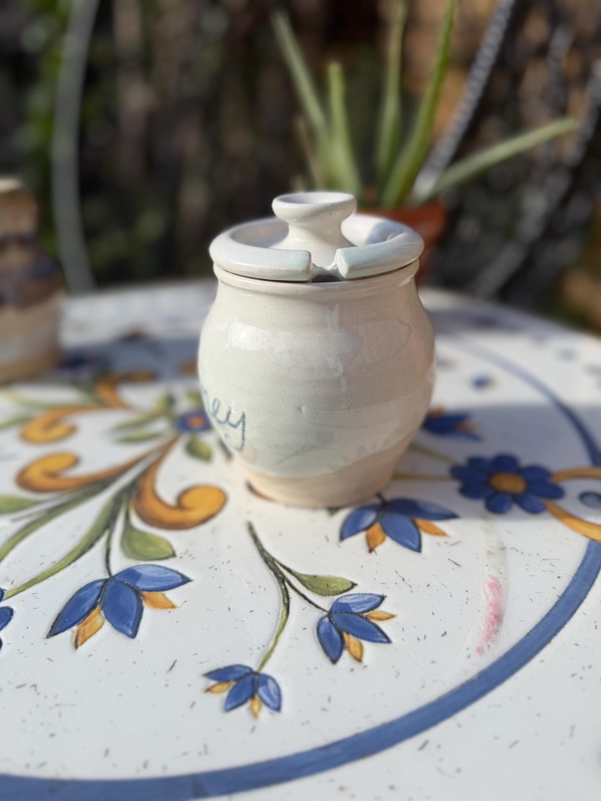 Handmade Ceramic Honey Pot with Lid, white Stoneware Honey Jar - Image 7