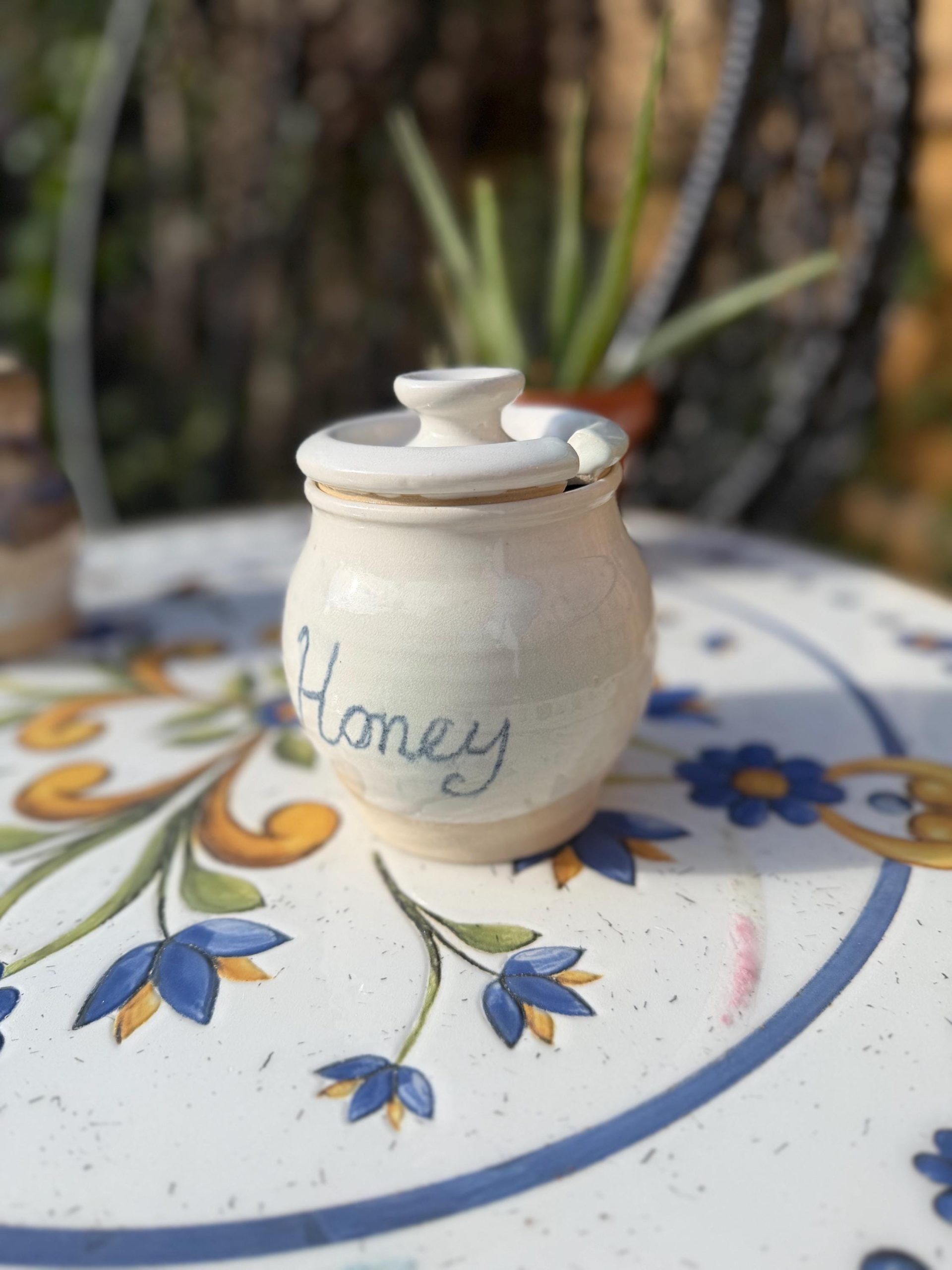 Handmade Ceramic Honey Pot with Lid, white Stoneware Honey Jar - Image 3