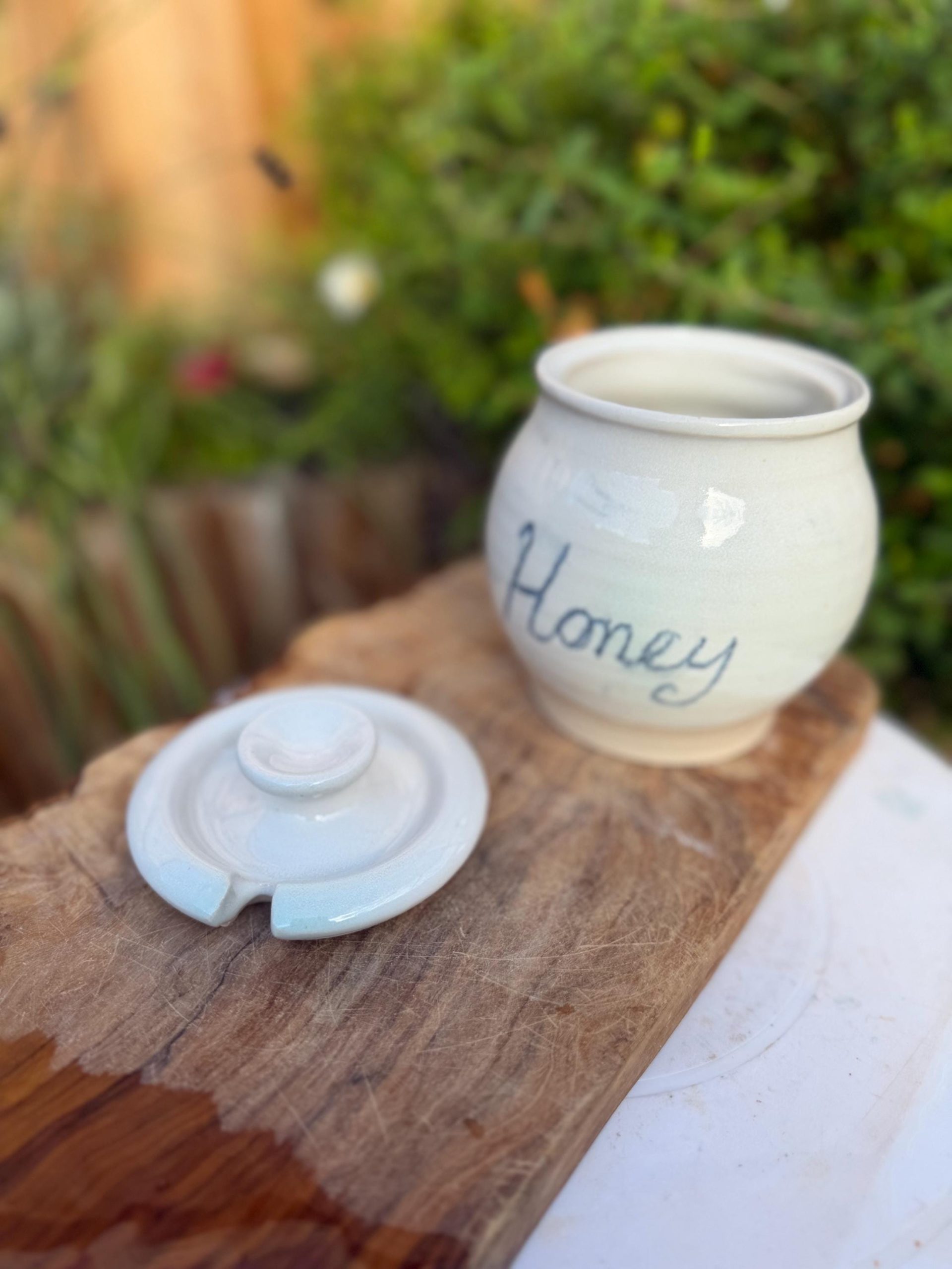 Handmade Ceramic Honey Pot with Lid, white Stoneware Honey Jar - Image 2