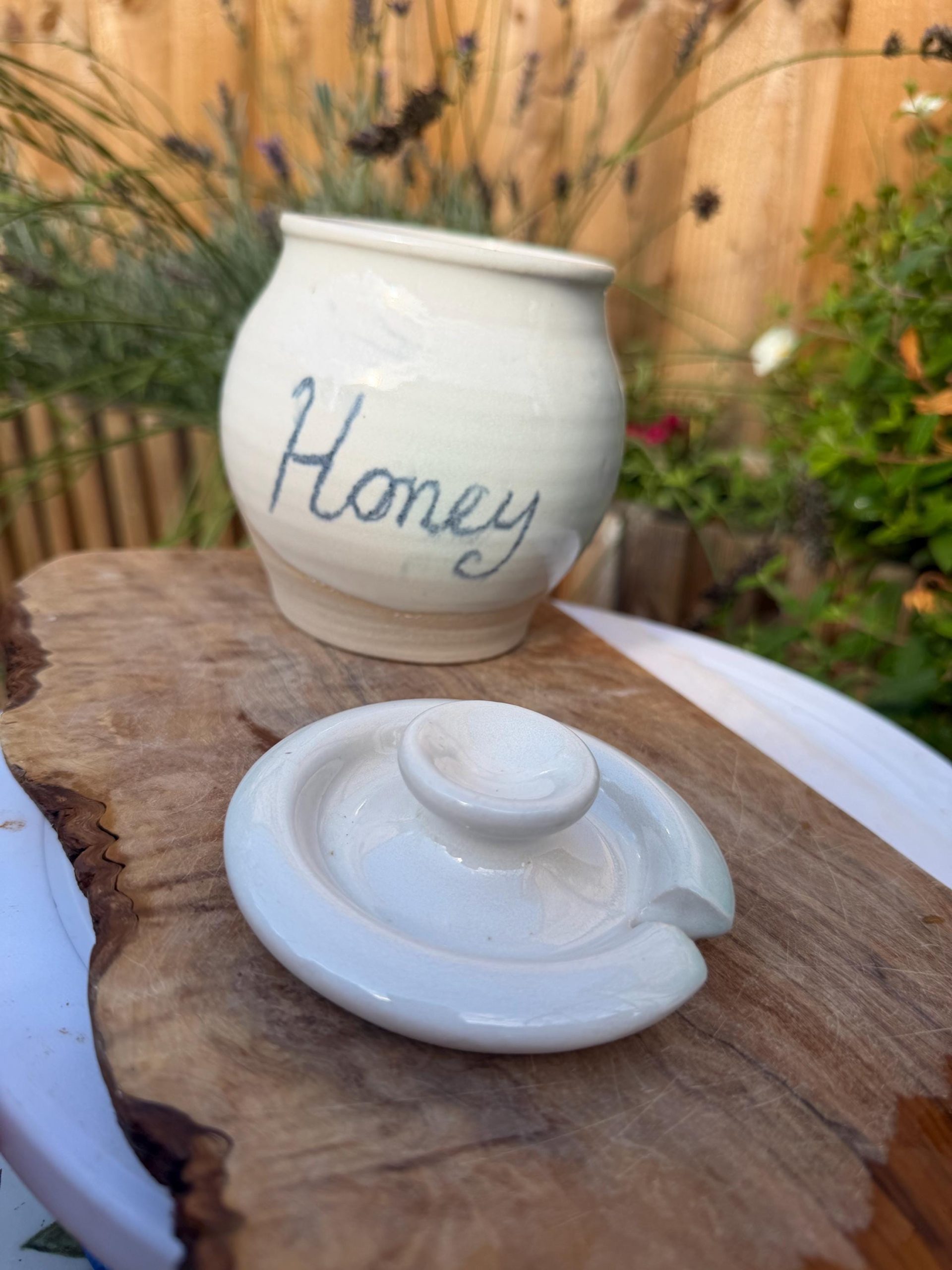 Handmade Ceramic Honey Pot with Lid, white Stoneware Honey Jar - Image 4