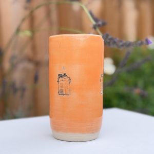Handmade Ceramic Travel Mug with Metal Straw, Stoneware Reusable Coffee Cup 350ml orange house