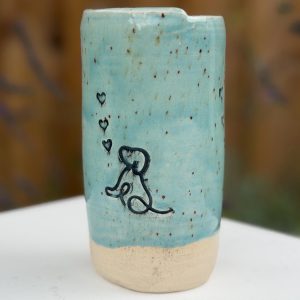 Handmade Ceramic Travel Mug with Metal Straw, Stoneware Reusable Coffee Cup, Puppy Love