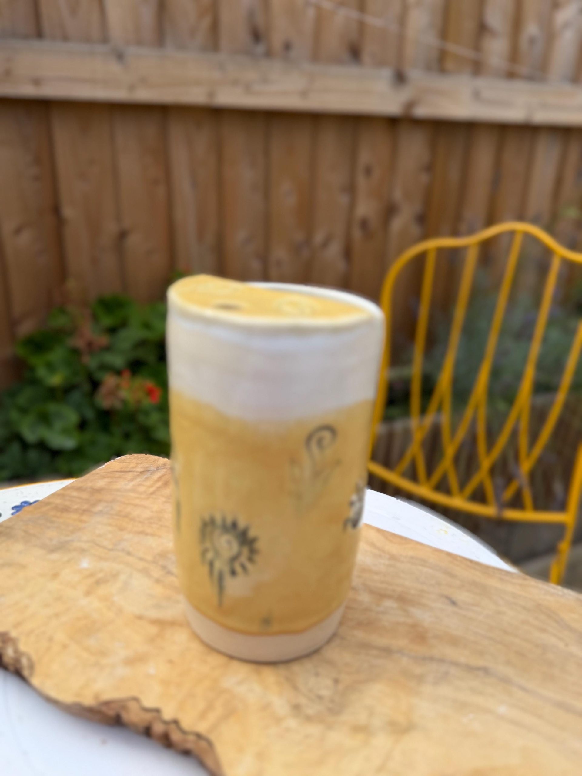 Handmade Ceramic Travel Mug with Metal Straw, Stoneware Reusable Coffee Cup 350ml yellow sun - Image 6