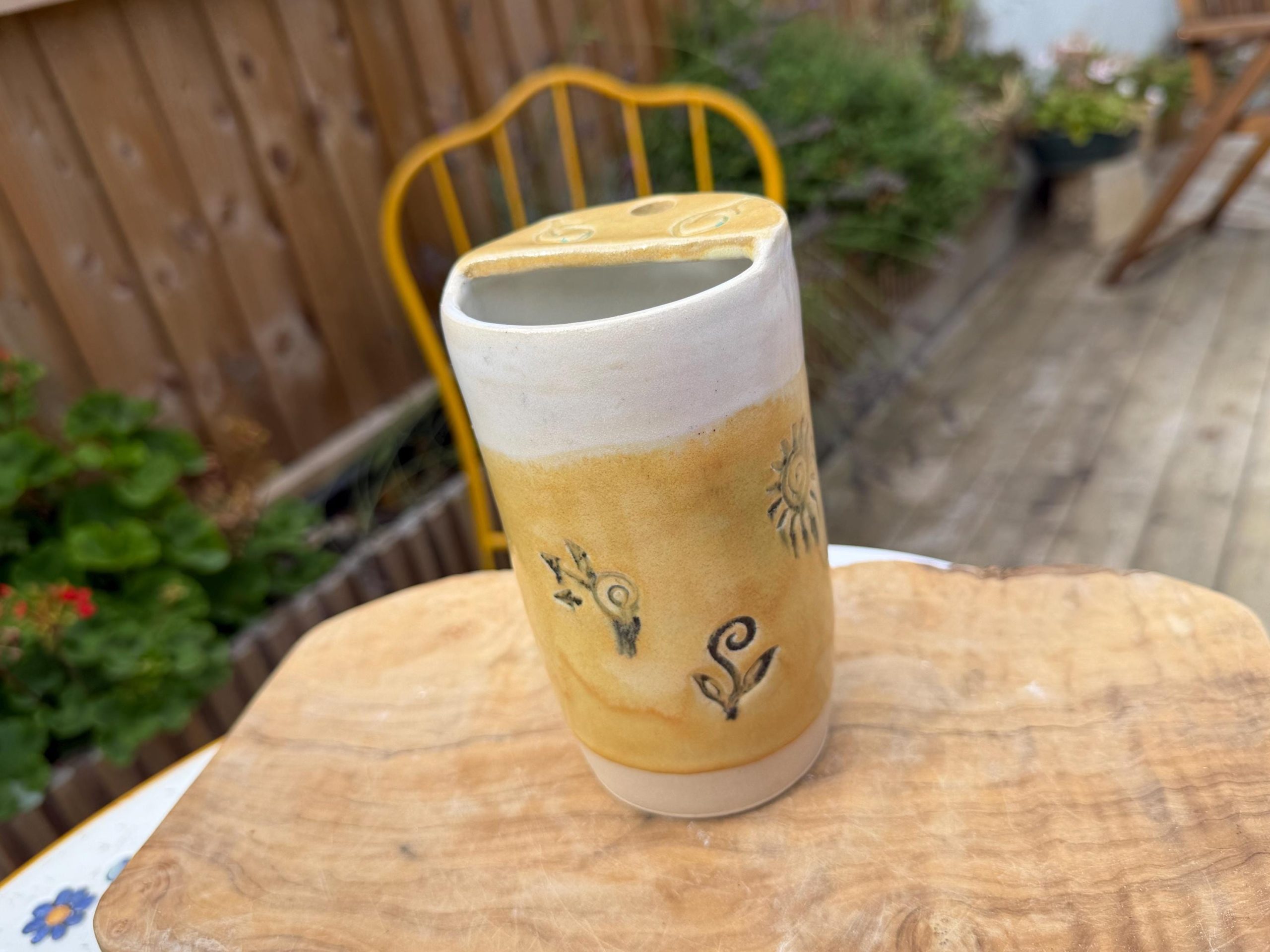 Handmade Ceramic Travel Mug with Metal Straw, Stoneware Reusable Coffee Cup 350ml yellow sun - Image 3