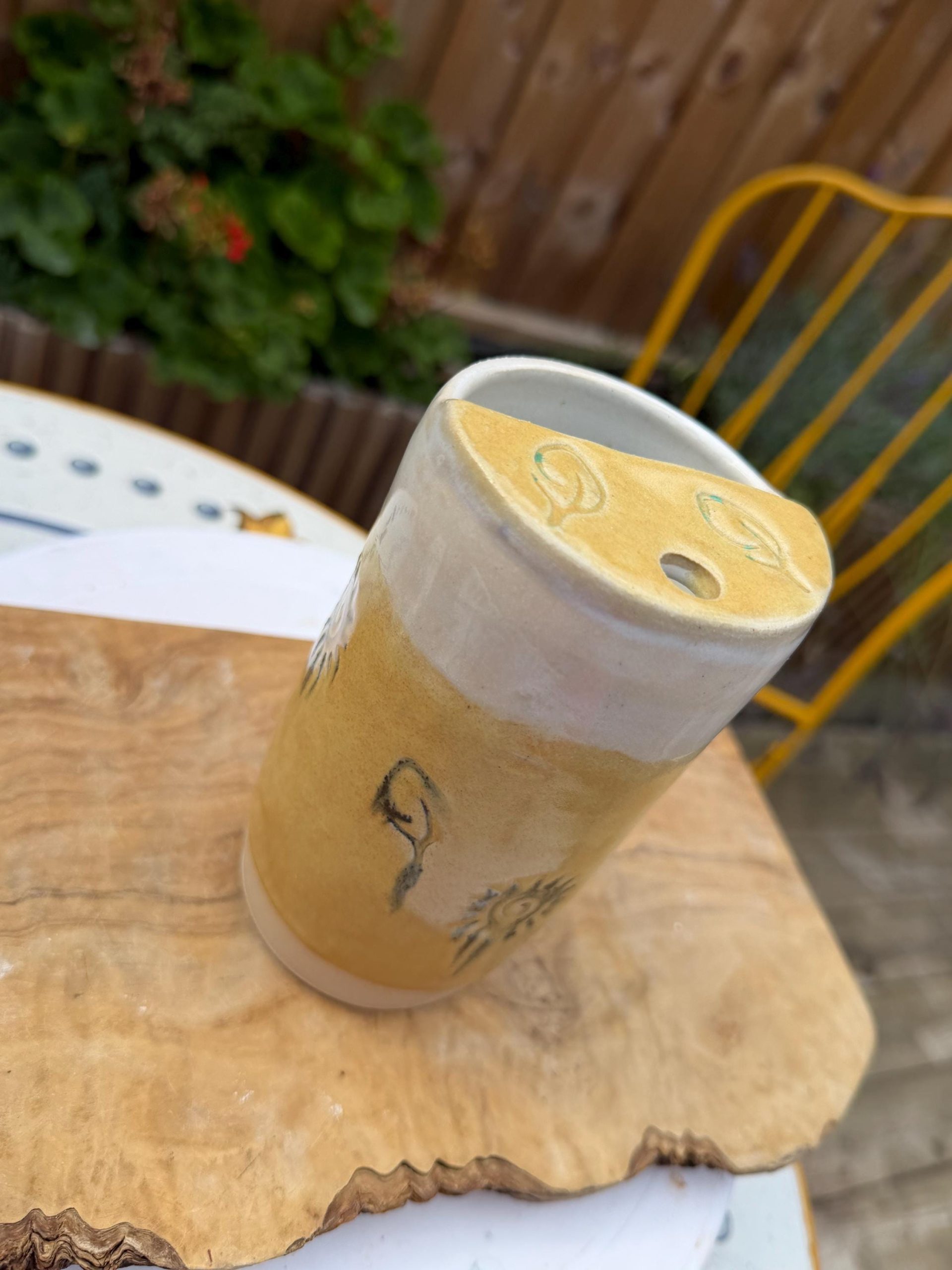 Handmade Ceramic Travel Mug with Metal Straw, Stoneware Reusable Coffee Cup 350ml yellow sun - Image 14