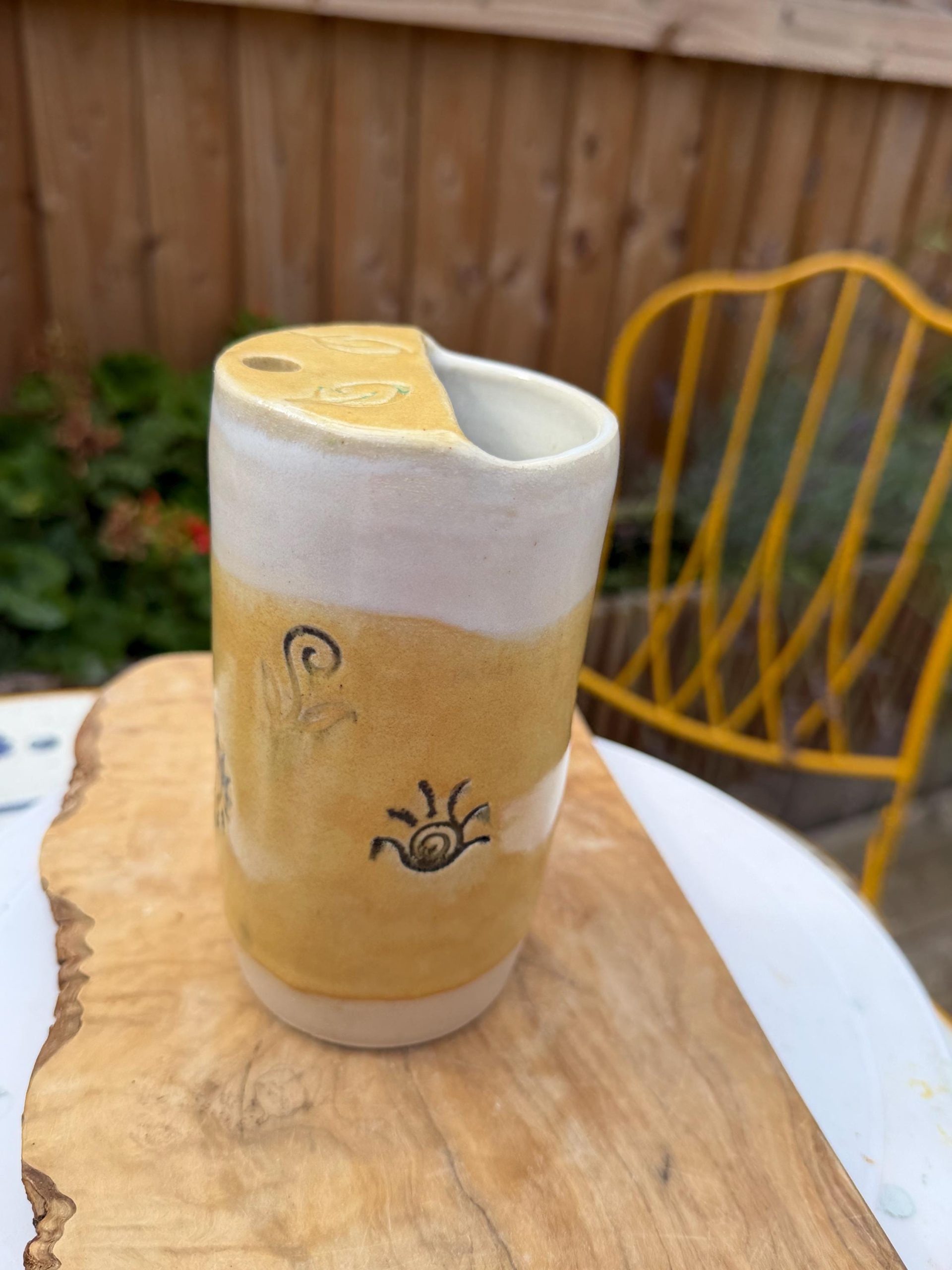 Handmade Ceramic Travel Mug with Metal Straw, Stoneware Reusable Coffee Cup 350ml yellow sun - Image 2