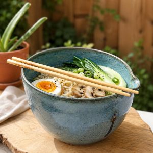 Hand Thrown Ramen, Noodle, soup, serving , mixing Bowl with chopsticks