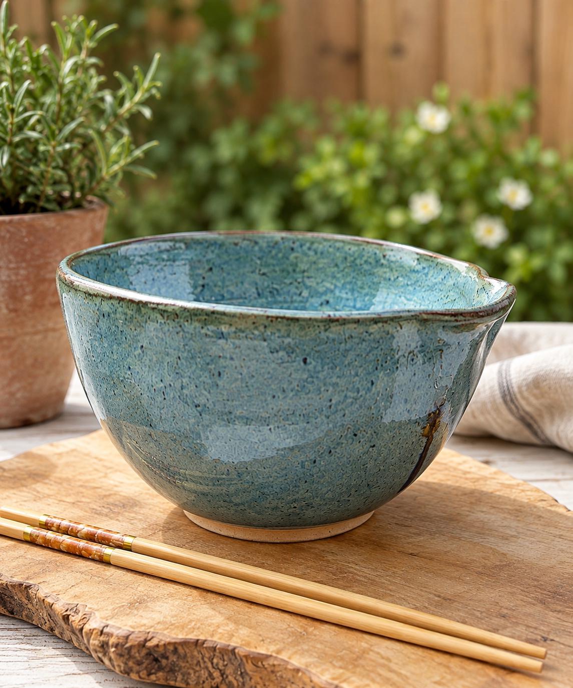 Hand Thrown Ramen, Noodle, soup, serving , mixing Bowl with chopsticks - Image 2